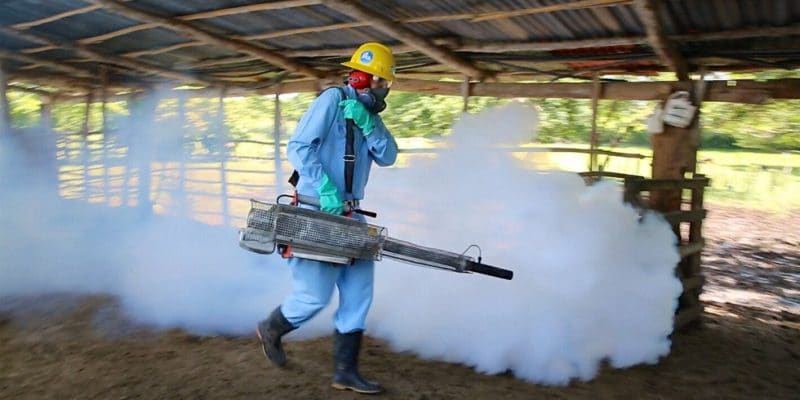 A man fumigating a mosquito-infested area