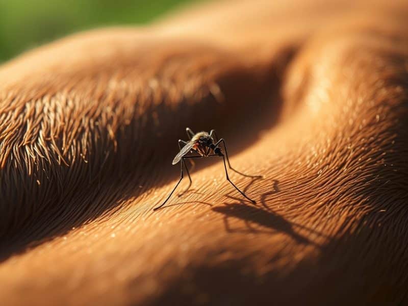 A mosquito biting an animal