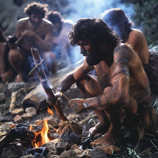 Ancient people producing fire and smoke